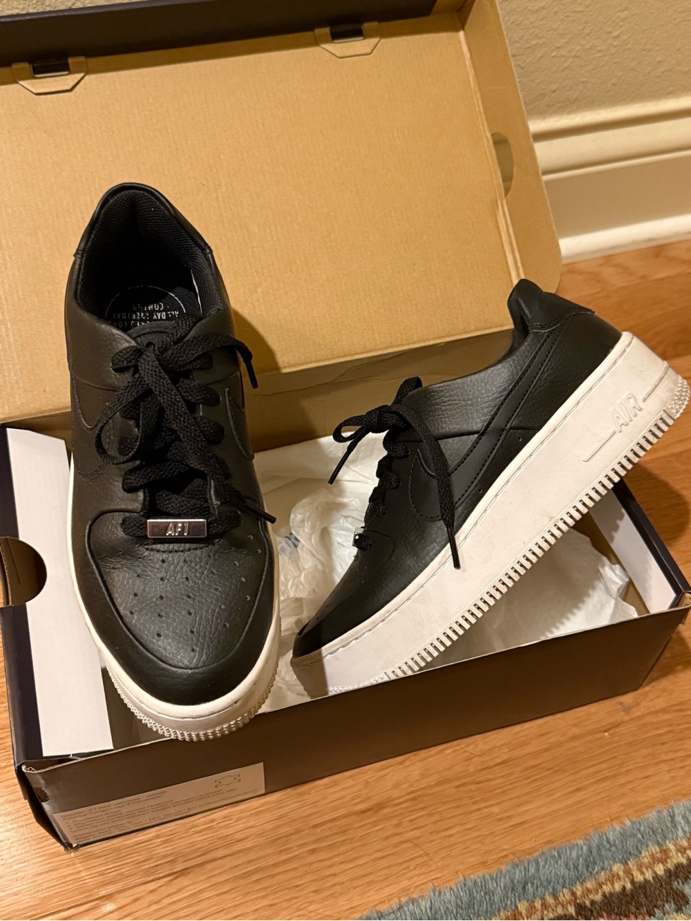 Nike Black Leather Platform Sneakers with White Sole - Women's